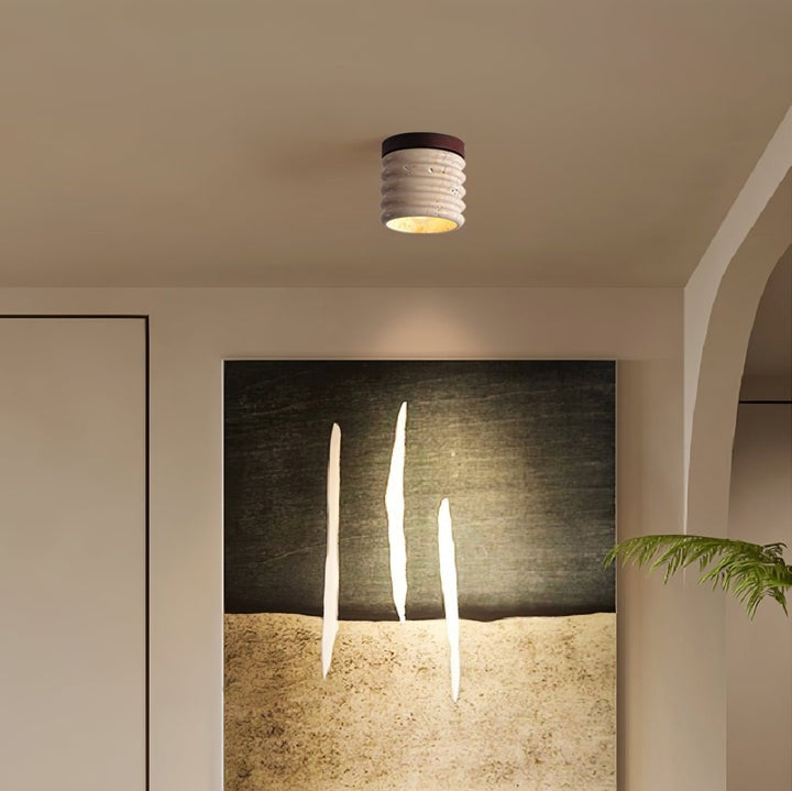 Textured Travertine LED Ceiling Light with Walnut Accents