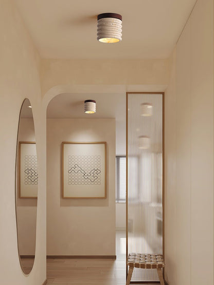 Textured Travertine LED Ceiling Light with Walnut Accents