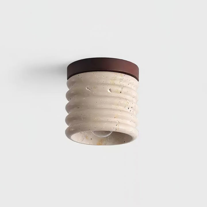 Textured Travertine LED Ceiling Light with Walnut Accents