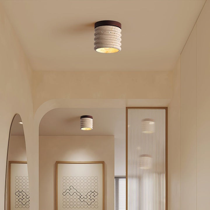 Textured Travertine LED Ceiling Light with Walnut Accents