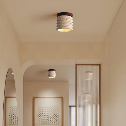 Textured Travertine LED Ceiling Light with Walnut Accents