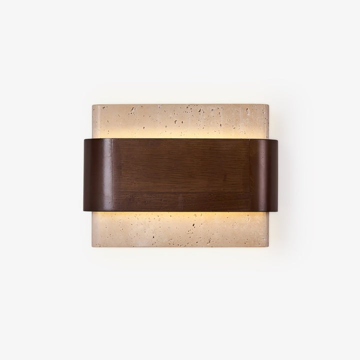 Travertine LED Wall Sconce with Walnut Accents
