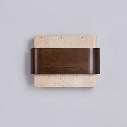 Travertine LED Wall Sconce with Walnut Accents
