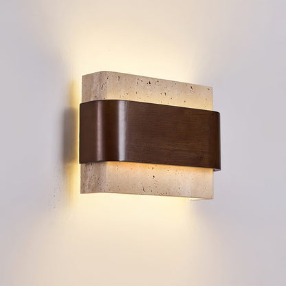 Travertine LED Wall Sconce with Walnut Accents