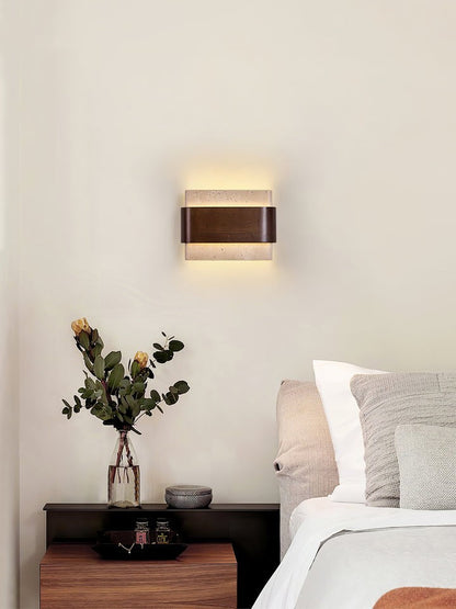Travertine LED Wall Sconce with Walnut Accents