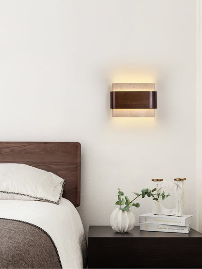 Travertine LED Wall Sconce with Walnut Accents