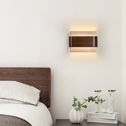 Travertine LED Wall Sconce with Walnut Accents