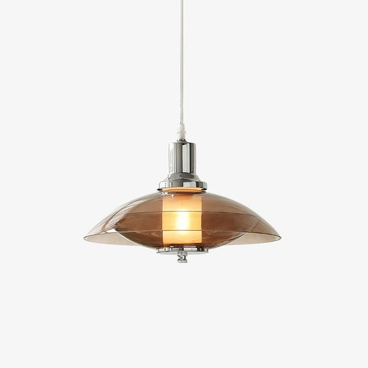 UFO-Inspired Chrome Pendant with Amber Glass Shade