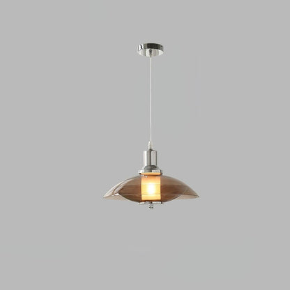 UFO-Inspired Chrome Pendant with Amber Glass Shade