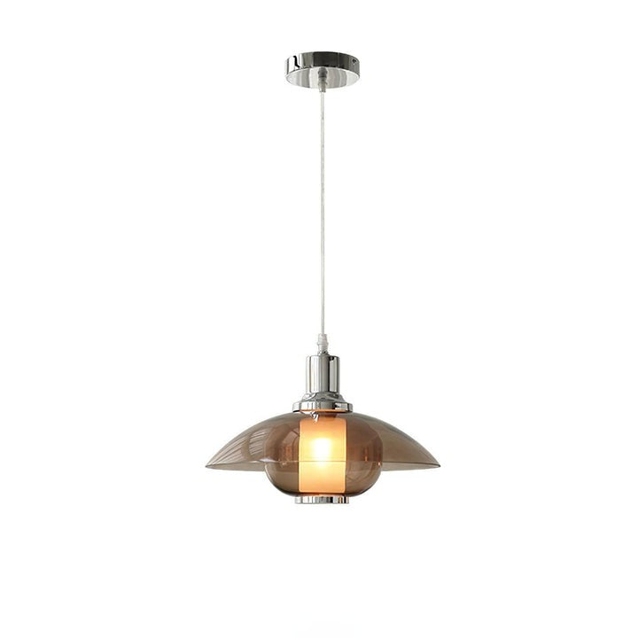 UFO-Inspired Chrome Pendant with Amber Glass Shade