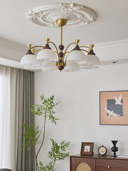 Vintage Brass & Wood Chandelier - Iron Frame 3/5/8 Light
