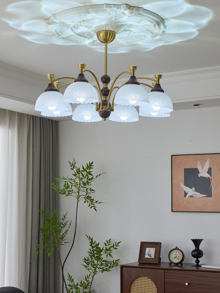 Vintage Brass & Wood Chandelier - Iron Frame 3/5/8 Light
