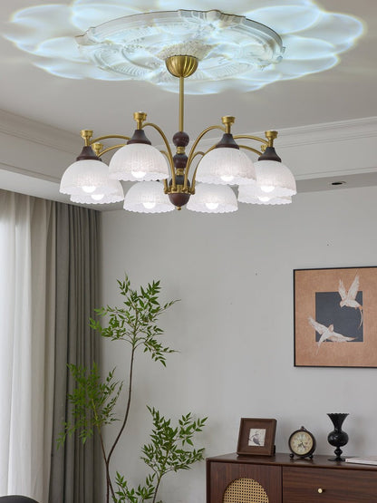 Vintage Brass & Wood Chandelier - Iron Frame 3/5/8 Light
