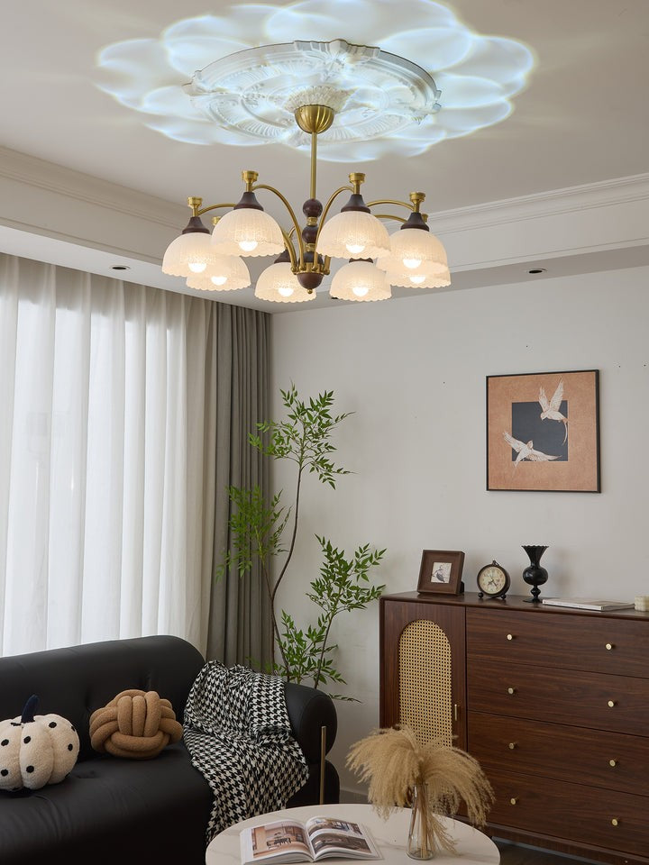 Vintage Brass & Wood Chandelier - Iron Frame 3/5/8 Light