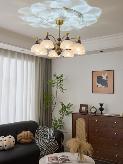 Vintage Brass & Wood Chandelier - Iron Frame 3/5/8 Light