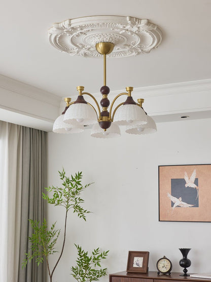 Vintage Brass & Wood Chandelier - Iron Frame 3/5/8 Light