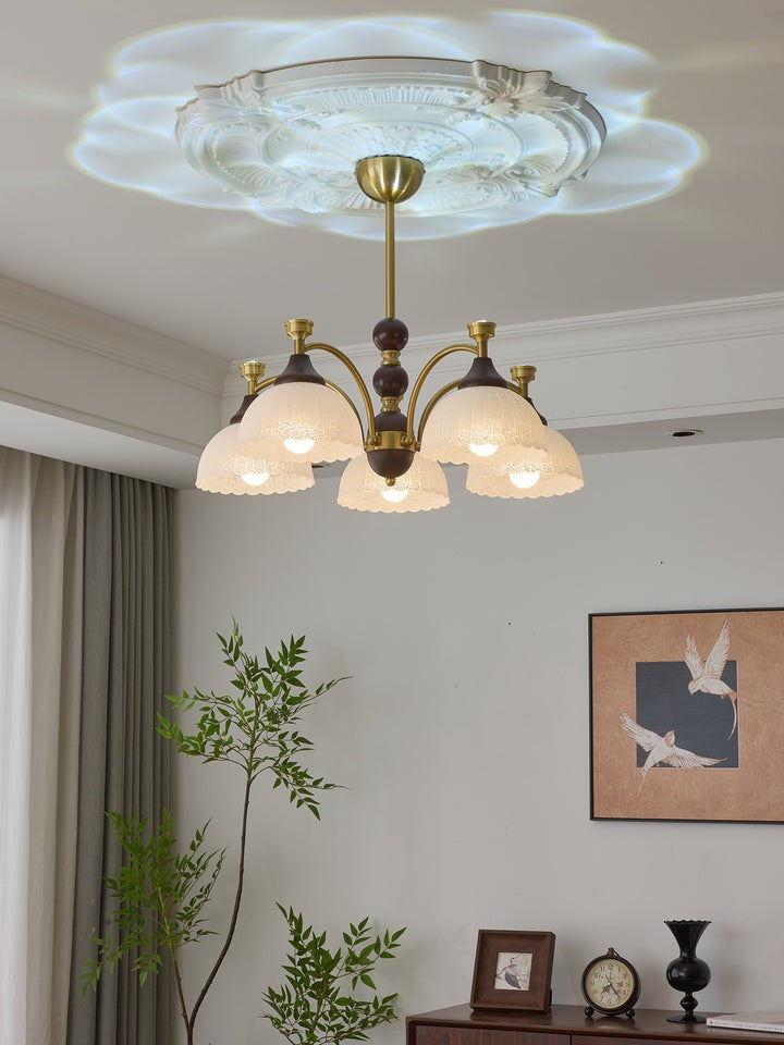 Vintage Brass & Wood Chandelier - Iron Frame 3/5/8 Light