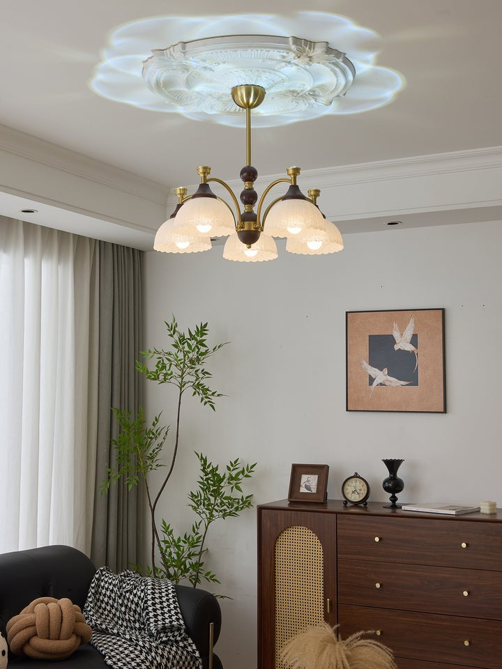 Vintage Brass & Wood Chandelier - Iron Frame 3/5/8 Light