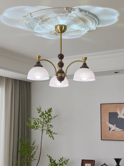Vintage Brass & Wood Chandelier - Iron Frame 3/5/8 Light