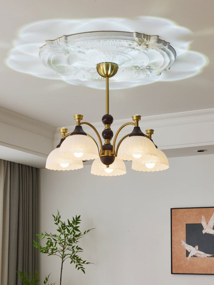 Vintage Brass & Wood Chandelier - Iron Frame 3/5/8 Light
