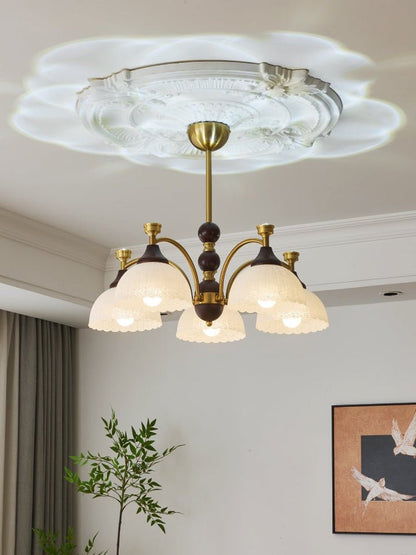 Vintage Brass & Wood Chandelier - Iron Frame 3/5/8 Light