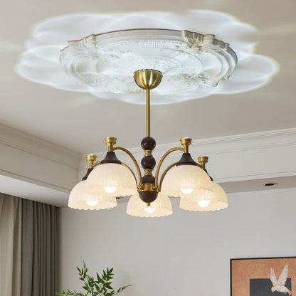 Vintage Brass & Wood Chandelier - Iron Frame 3/5/8 Light