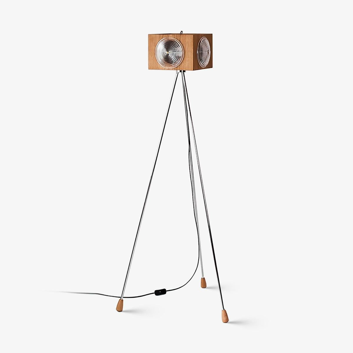 Vintage Camera Tripod Floor Lamp with Glass Shade