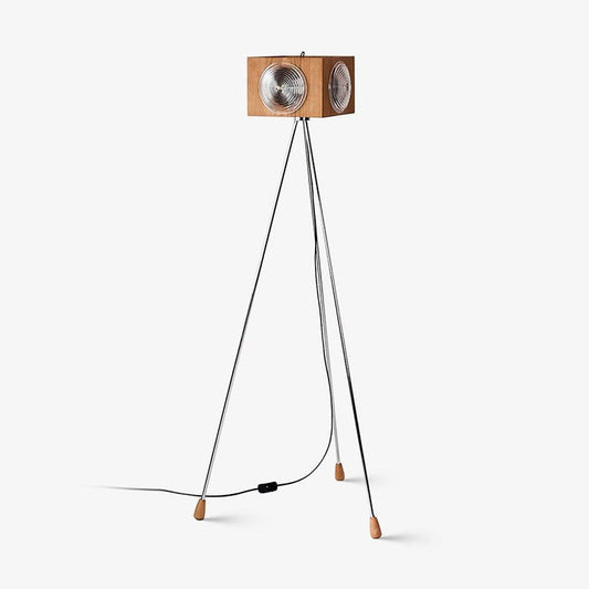 Vintage Camera Tripod Floor Lamp with Glass Shade