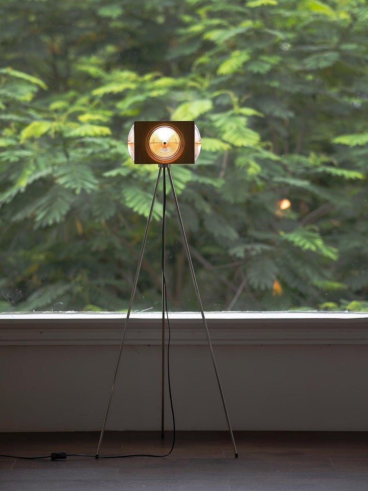 Vintage Camera Tripod Floor Lamp with Glass Shade