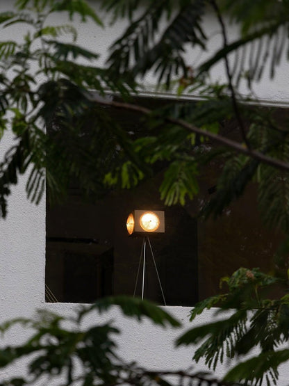Vintage Camera Tripod Floor Lamp with Glass Shade