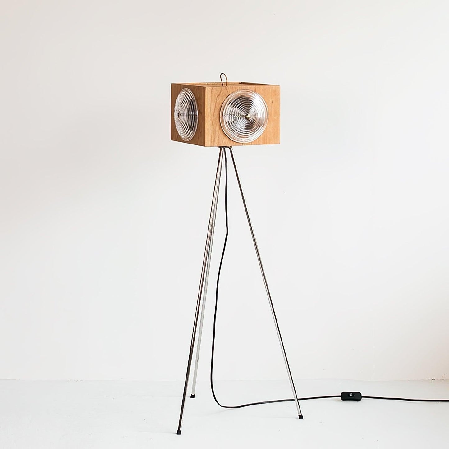 Vintage Camera Tripod Floor Lamp with Glass Shade