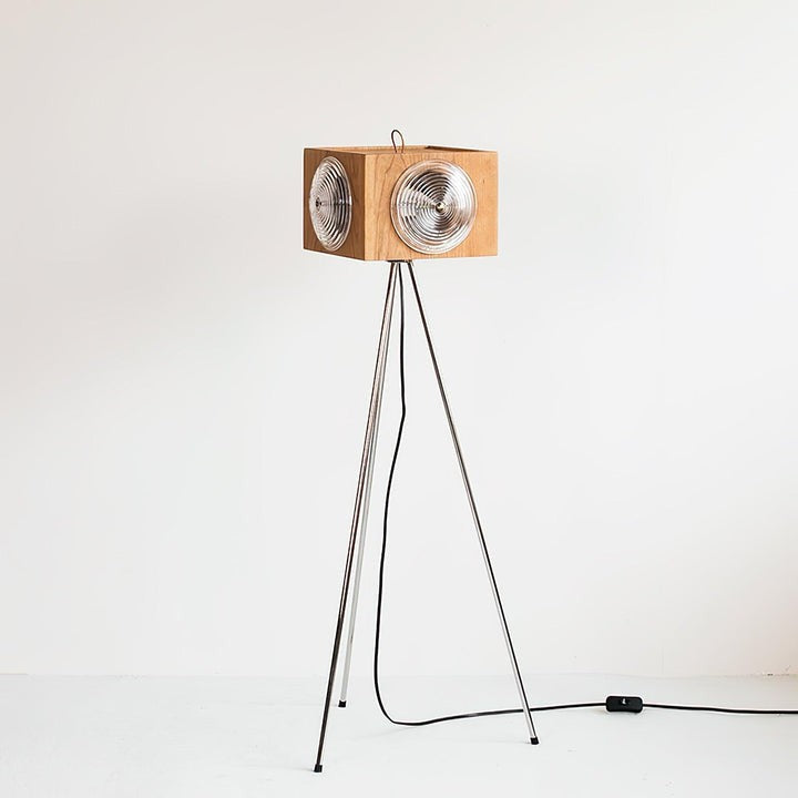 Vintage Camera Tripod Floor Lamp with Glass Shade