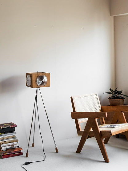 Vintage Camera Tripod Floor Lamp with Glass Shade