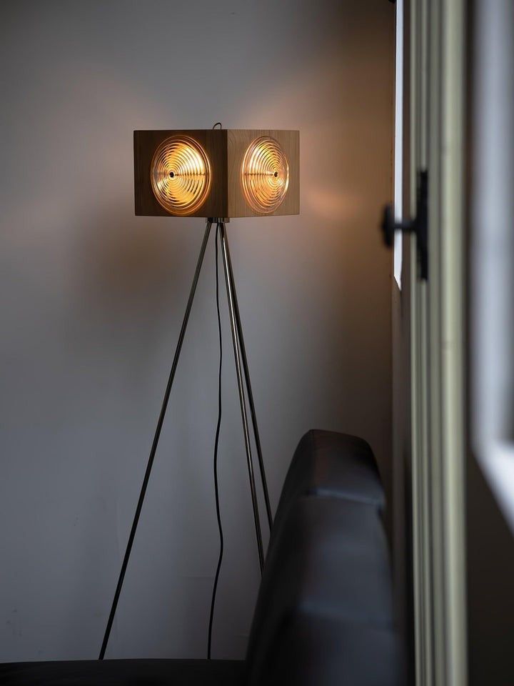 Vintage Camera Tripod Floor Lamp with Glass Shade