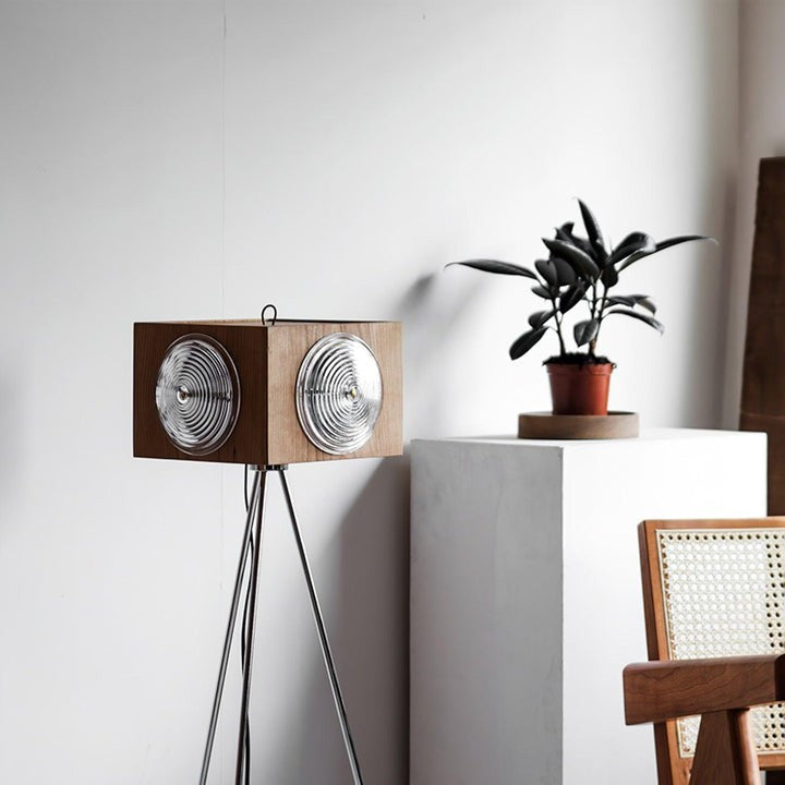 Vintage Camera Tripod Floor Lamp with Glass Shade