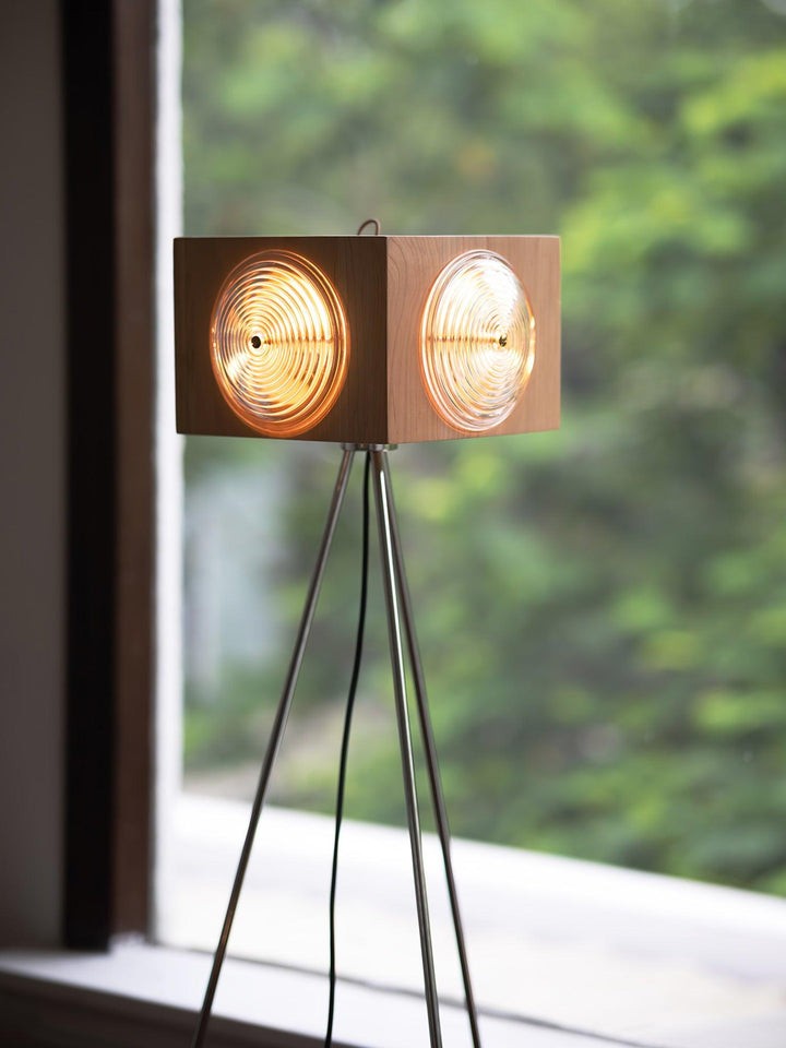 Vintage Camera Tripod Floor Lamp with Glass Shade