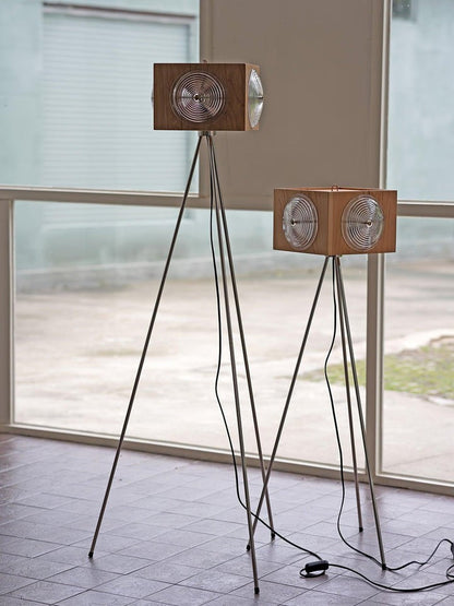 Vintage Camera Tripod Floor Lamp with Glass Shade