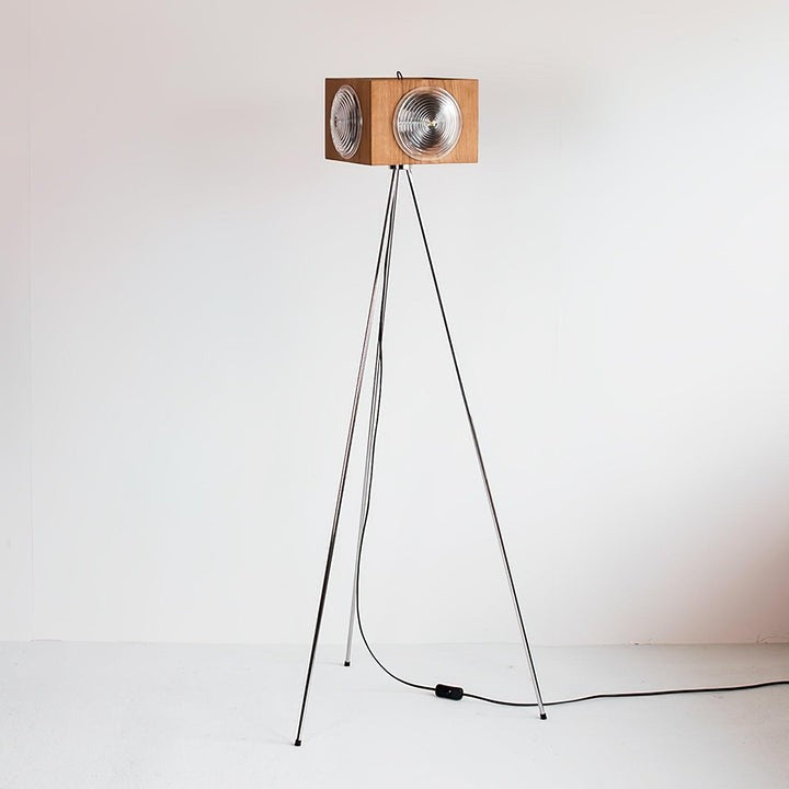 Vintage Camera Tripod Floor Lamp with Glass Shade