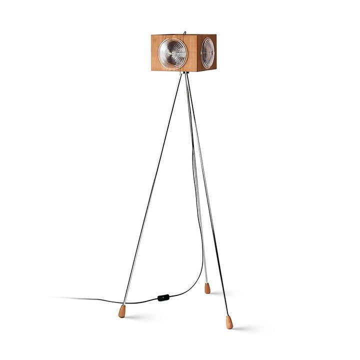 Vintage Camera Tripod Floor Lamp with Glass Shade