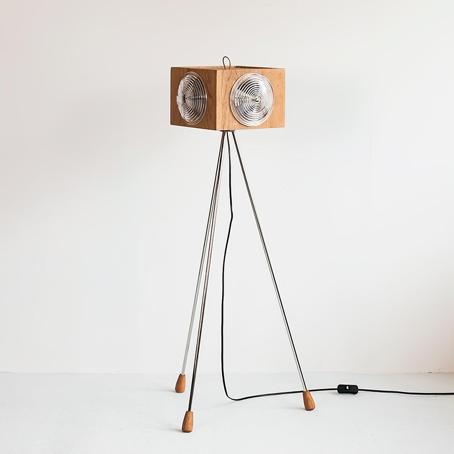 Vintage Camera Tripod Floor Lamp with Glass Shade