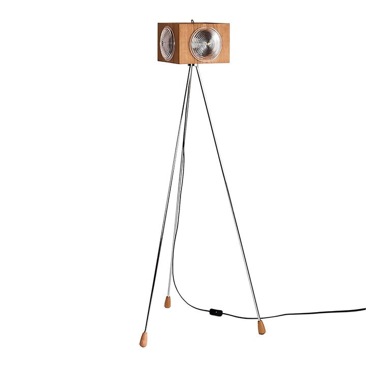 Vintage Camera Tripod Floor Lamp with Glass Shade