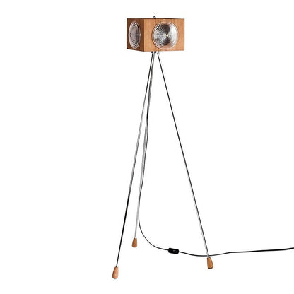Vintage Camera Tripod Floor Lamp with Glass Shade