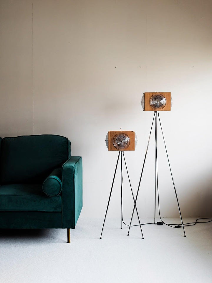 Vintage Camera Tripod Floor Lamp with Glass Shade