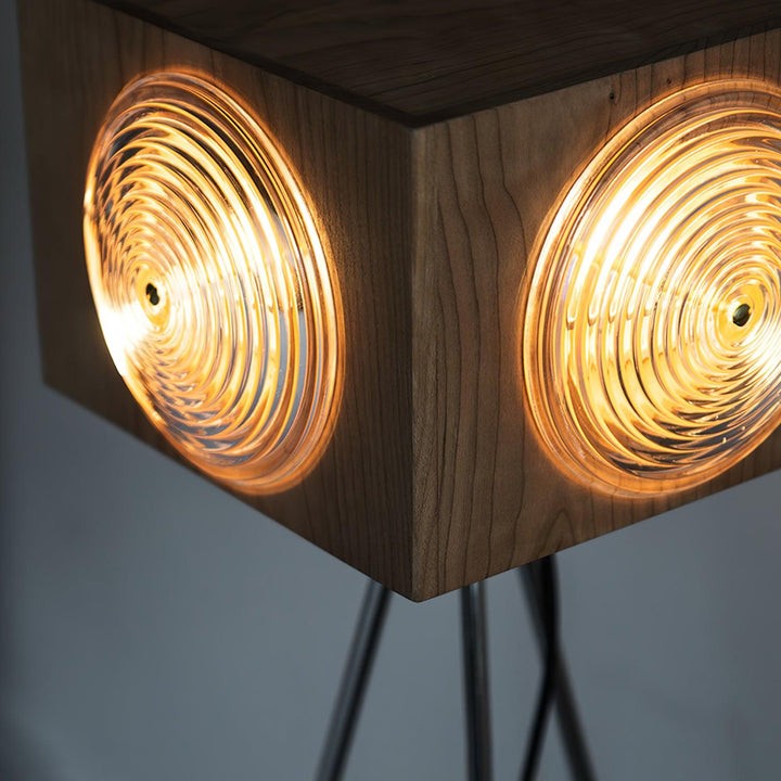 Vintage Camera Tripod Floor Lamp with Glass Shade