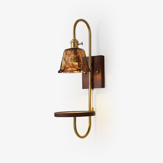 Walnut Floating Shelf Wall Sconce with LED Light