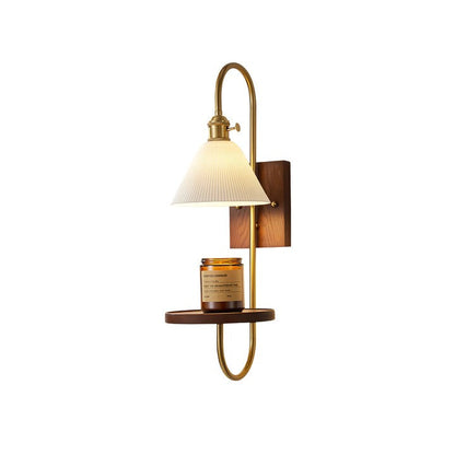 Walnut Floating Shelf Wall Sconce with LED Light