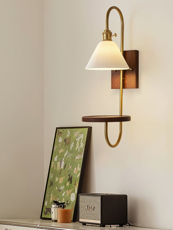 Walnut Floating Shelf Wall Sconce with LED Light