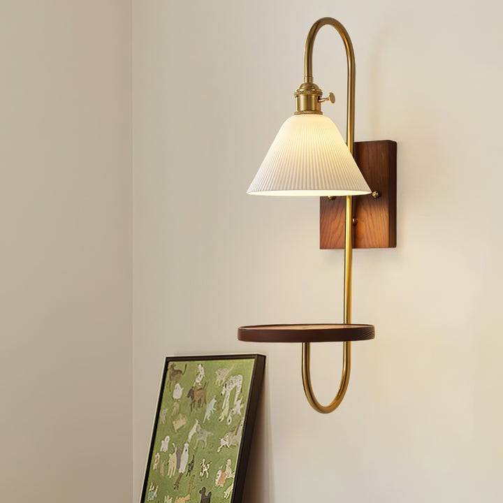 Walnut Floating Shelf Wall Sconce with LED Light