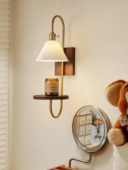 Walnut Floating Shelf Wall Sconce with LED Light