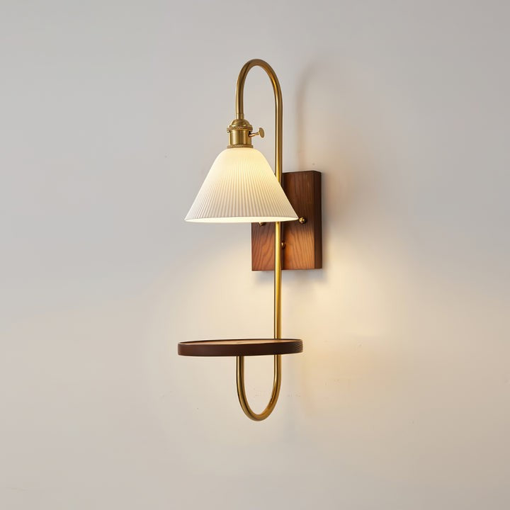 Walnut Floating Shelf Wall Sconce with LED Light